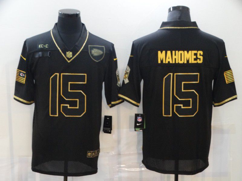 Men Kansas City Chiefs #15 Mahomes Black Retro Gold Lettering 2020 Nike NFL Jersey->kansas city chiefs->NFL Jersey